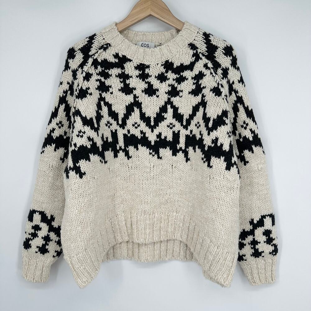 COS Fair Isle Wool Blend Crew Neck Sweater Chunky Knit Oversized Preppy Classic - Picture 4 of 16